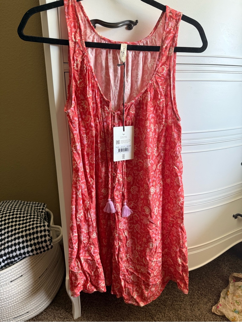 Spell Coral Pink Floral Tassel Slip Dress - Picture 5 of 6